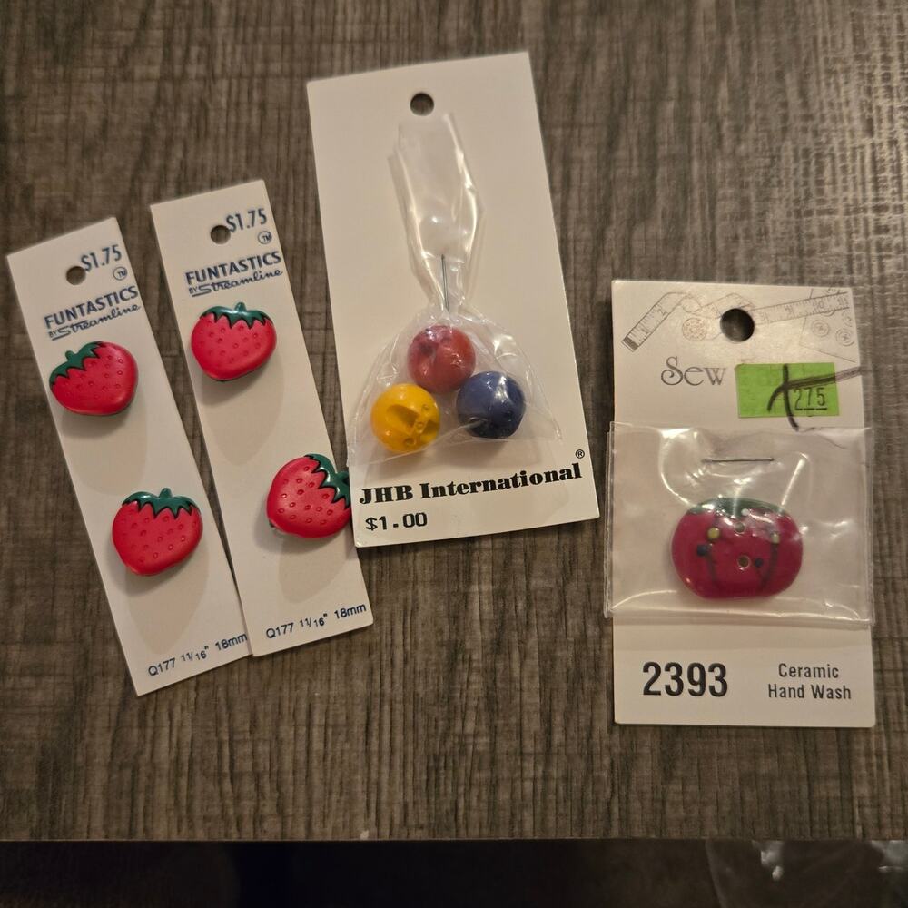 Vintage Novelty Strawberry Buttons Lot Sew Fancy Ceramic Funtastics JHB Balloon